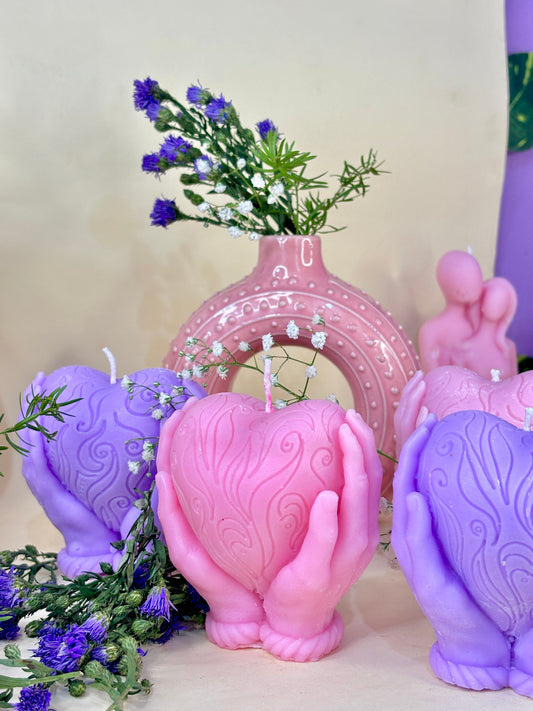 Heart in hand candle mould